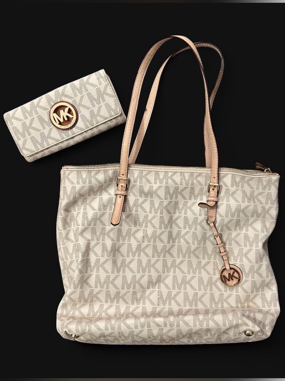 Michael Kors Beige MK Logo Tote with Matching Wallet